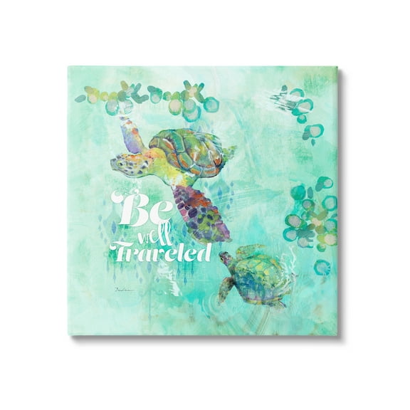 Stupell Be Well Traveled Sea Turtle Swimming Landscape Painting Gallery Wrapped Canvas Print Wall Art