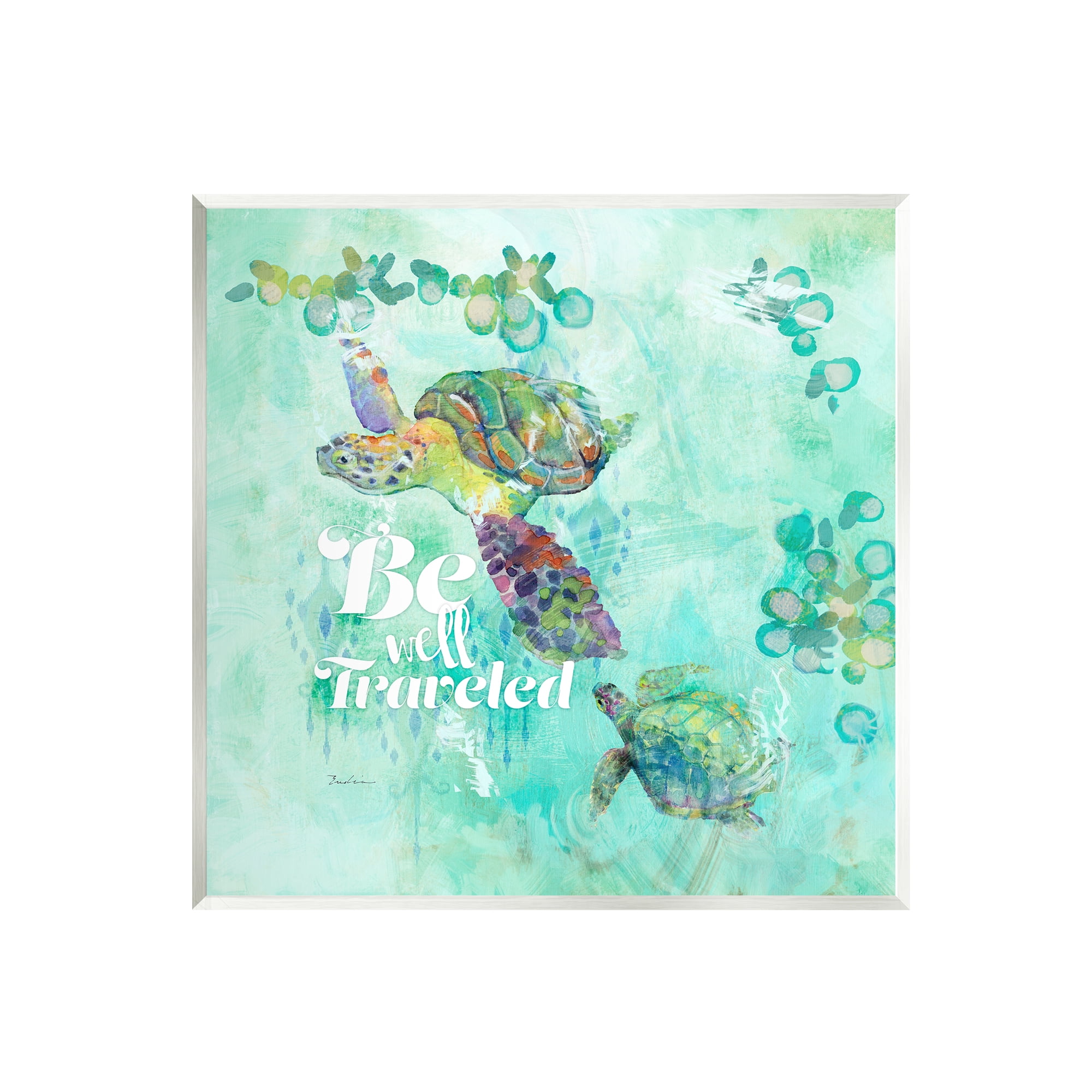 Stupell Be Well Traveled Sea Turtle Swimming Landscape Painting Wall Plaque Unframed Art Print Wall Art