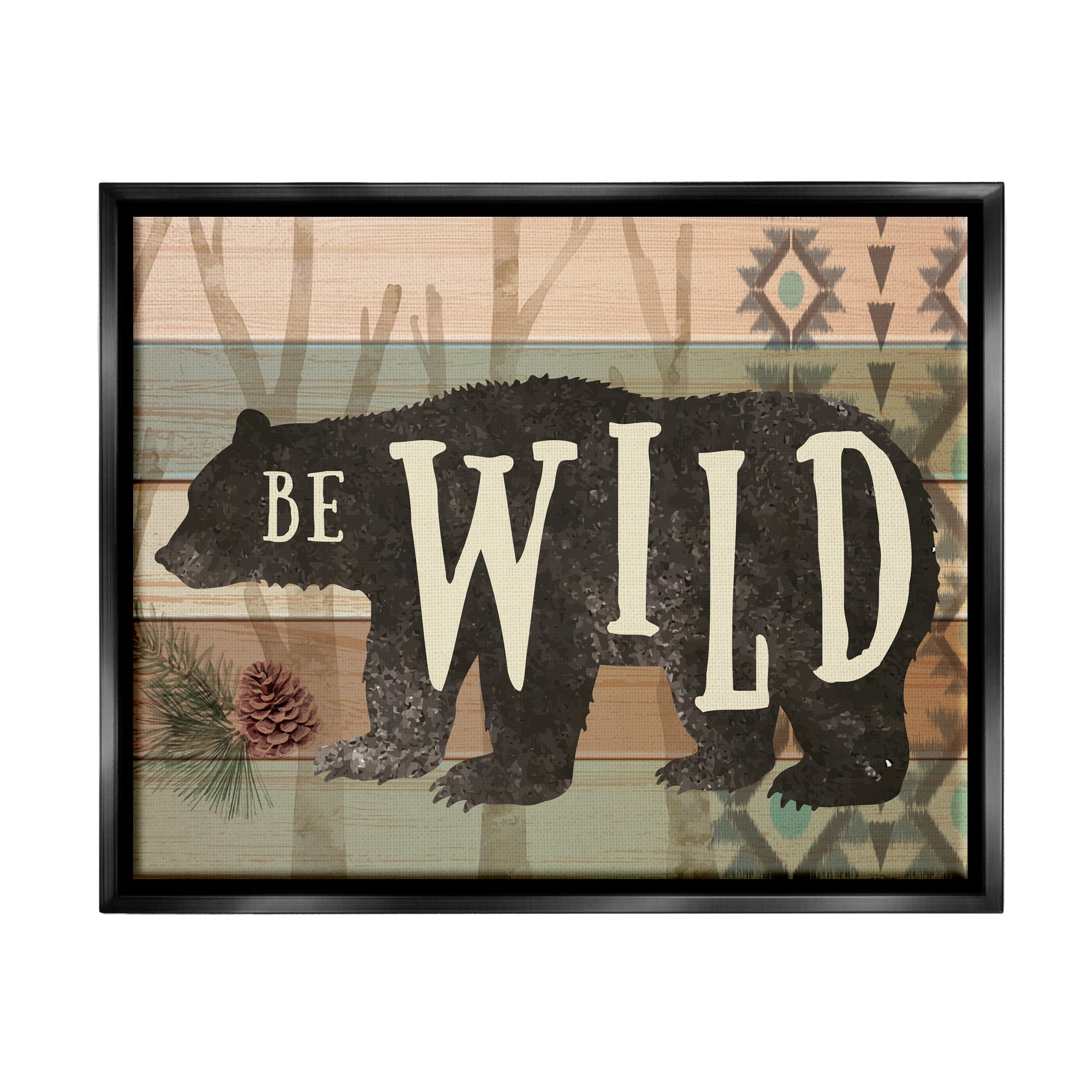 Stupell Be Wild Aztec Pattern Bear Silhouette Animals & Insects Painting Black Floater Framed Art Print Wall Art