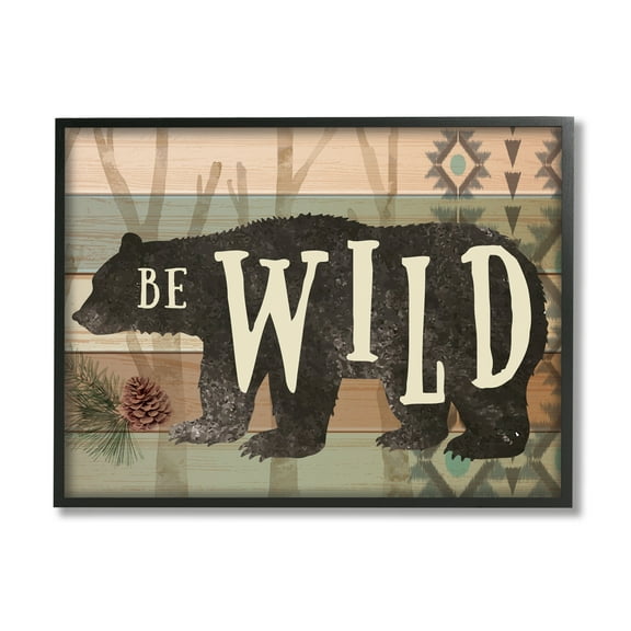 Stupell Be Wild Aztec Pattern Bear Silhouette Animals & Insects Painting Black Framed Art Print Wall Art
