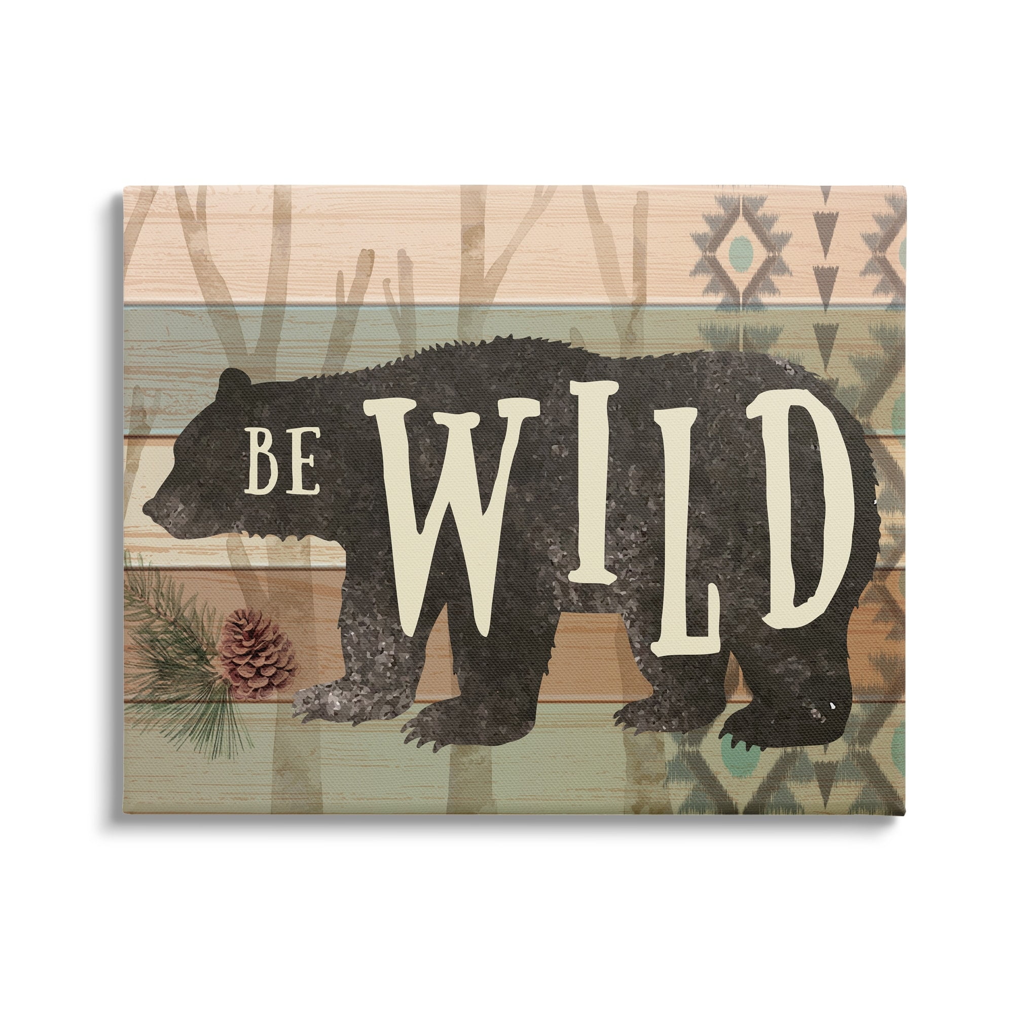 Stupell Be Wild Aztec Pattern Bear Silhouette Animals & Insects Painting Gallery Wrapped Canvas Print Wall Art