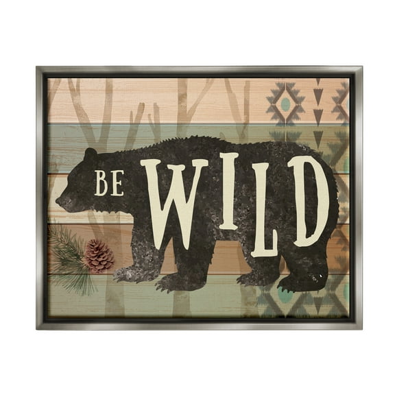 Stupell Be Wild Aztec Pattern Bear Silhouette Animals & Insects Painting Gray Floater Framed Art Print Wall Art