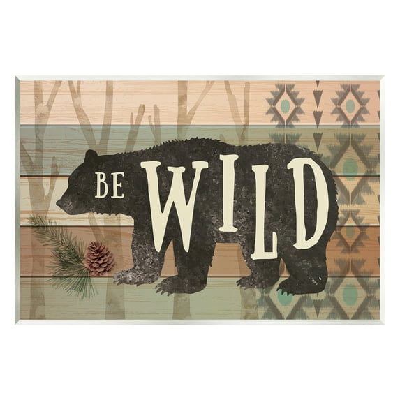 Stupell Be Wild Aztec Pattern Bear Silhouette Animals & Insects Painting Wall Plaque Unframed Art Print Wall Art