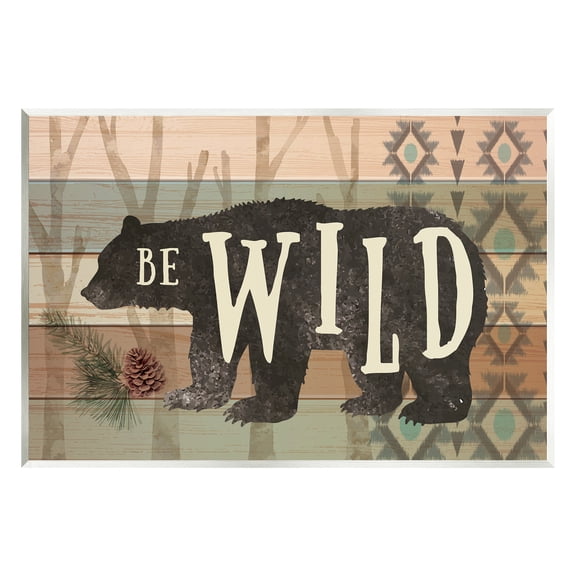 Stupell Be Wild Aztec Pattern Bear Silhouette Animals & Insects Painting Wall Plaque Unframed Art Print Wall Art