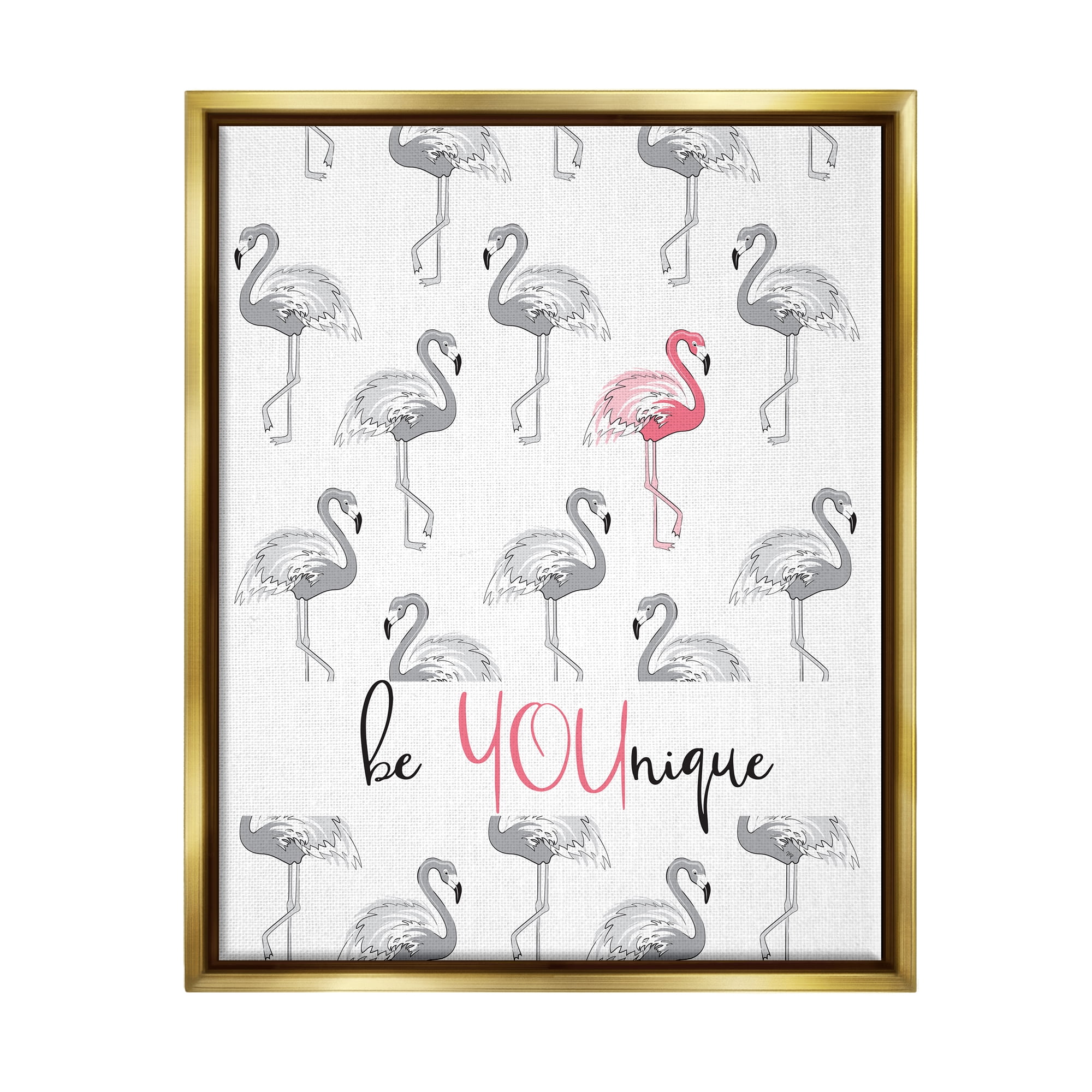 Stupell Be Younique Pink Flamingo Animals & Insects Painting Gold Floater Framed Art Print Wall Art