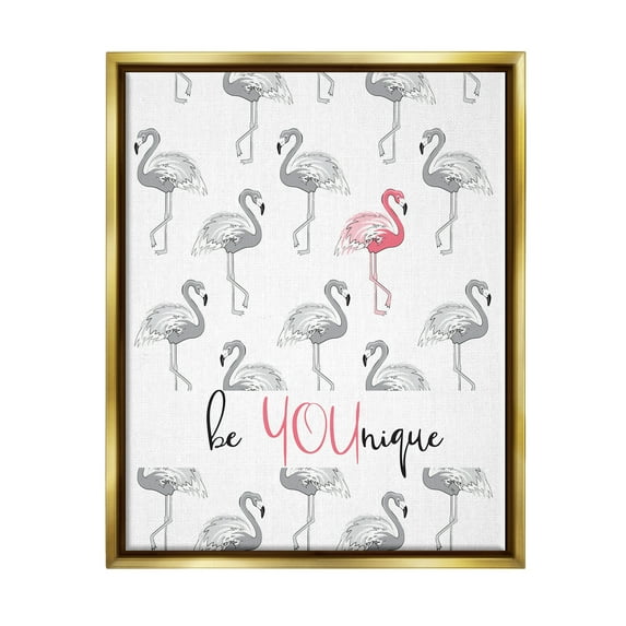 Stupell Be Younique Pink Flamingo Animals & Insects Painting Gold Floater Framed Art Print Wall Art