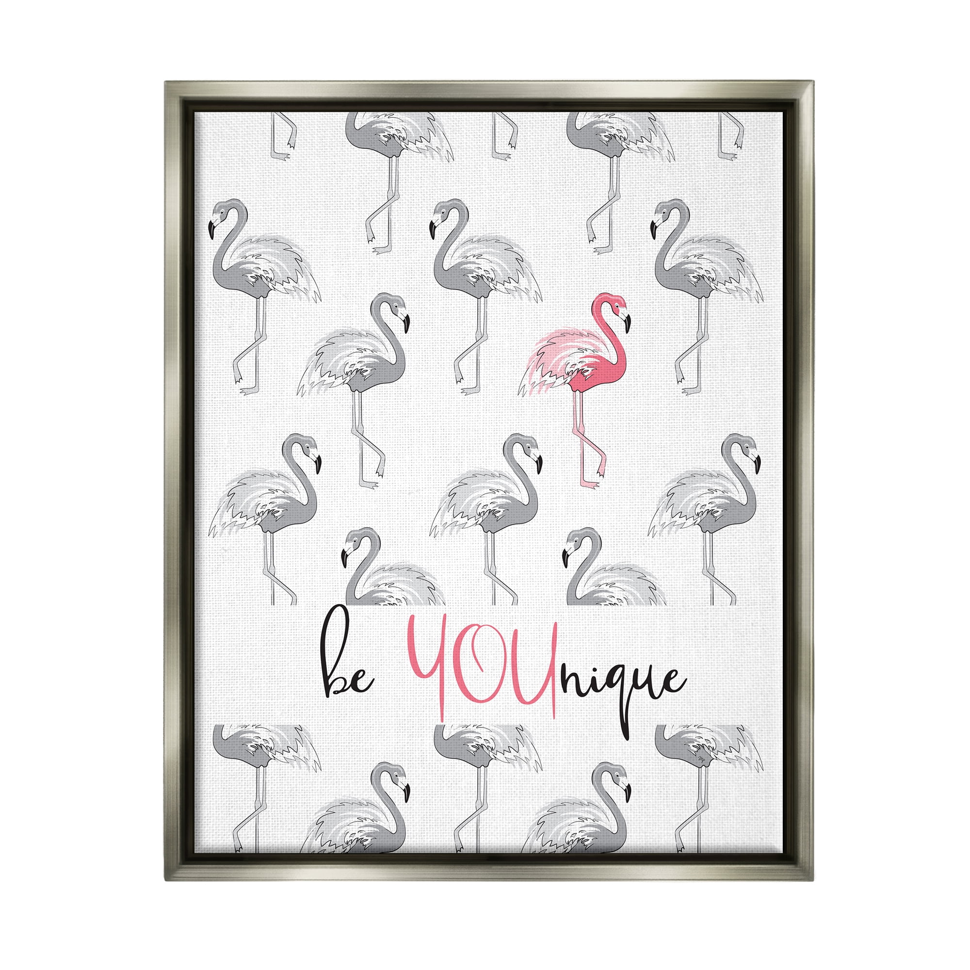 Stupell Be Younique Pink Flamingo Animals & Insects Painting Gray Floater Framed Art Print Wall Art