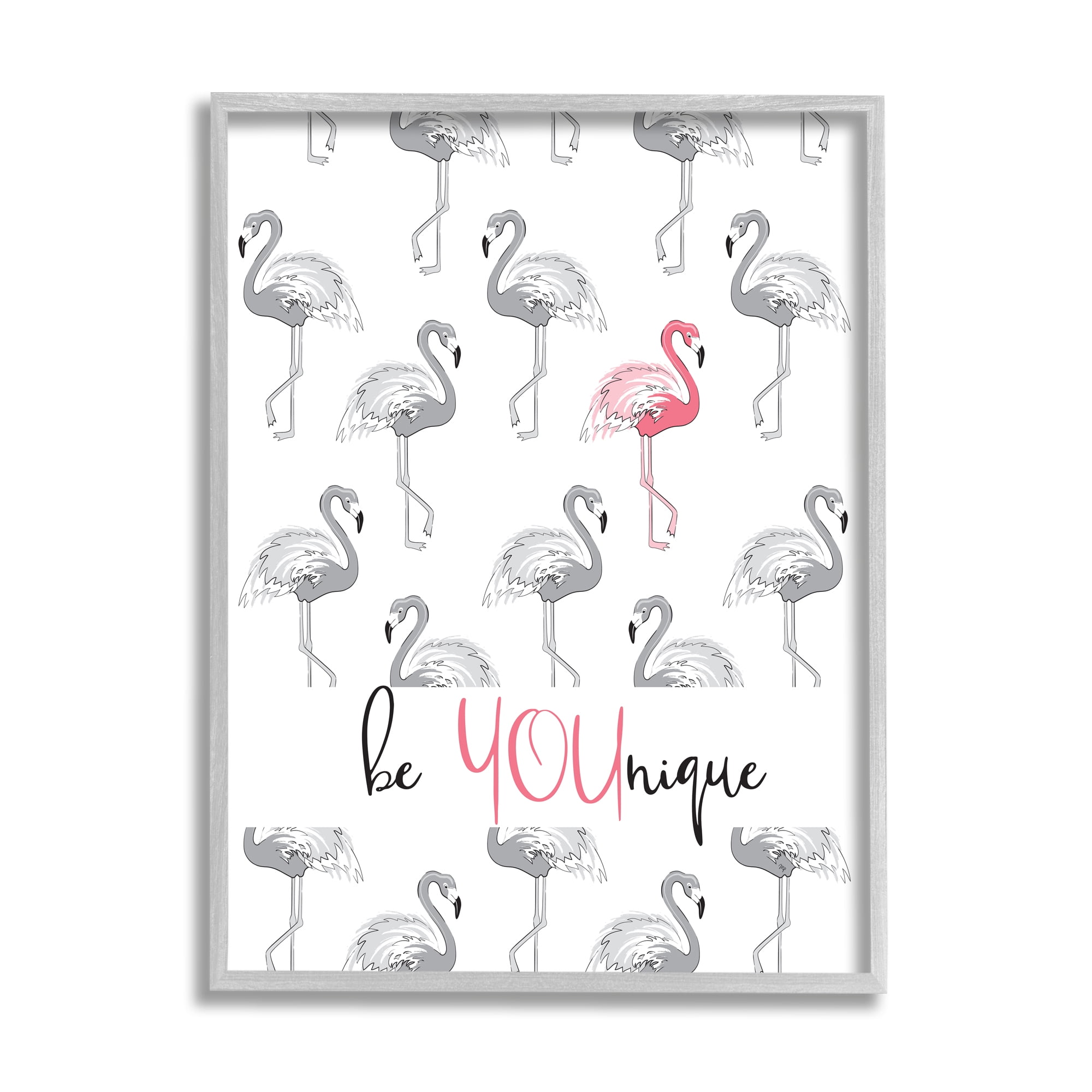 Stupell Be Younique Pink Flamingo Animals & Insects Painting Gray Framed Art Print Wall Art