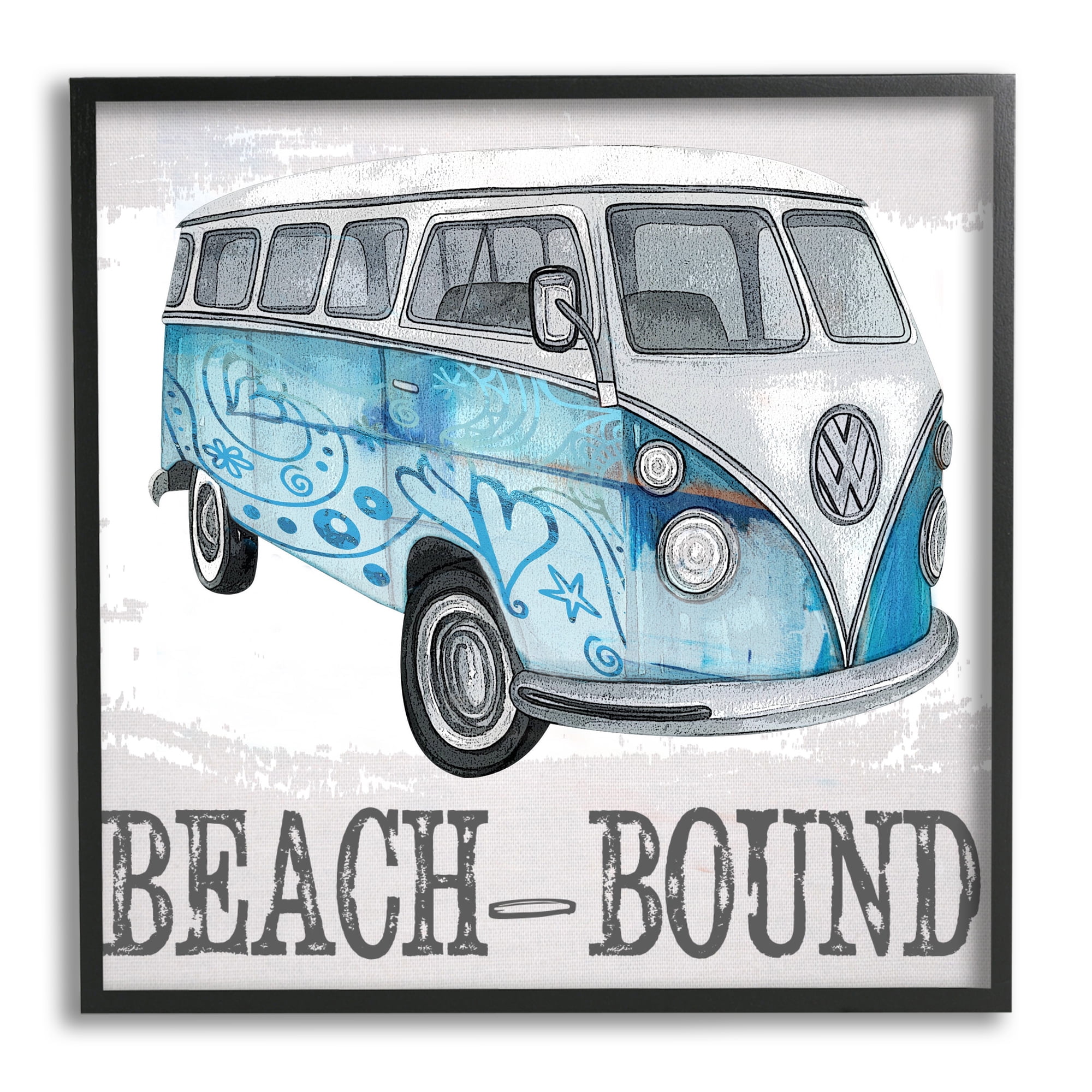 Stupell Beach Bound Summer Vacation Van Landscape Painting Black Framed Art Print Wall Art