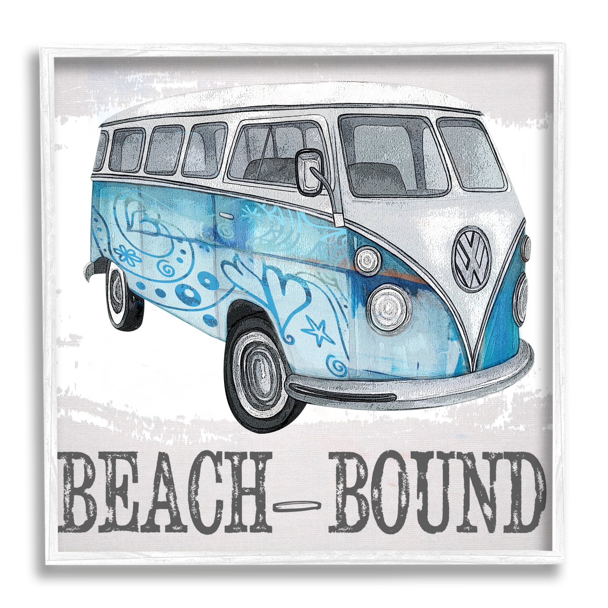 Stupell Beach Bound Summer Vacation Van Landscape Painting White Framed Art Print Wall Art