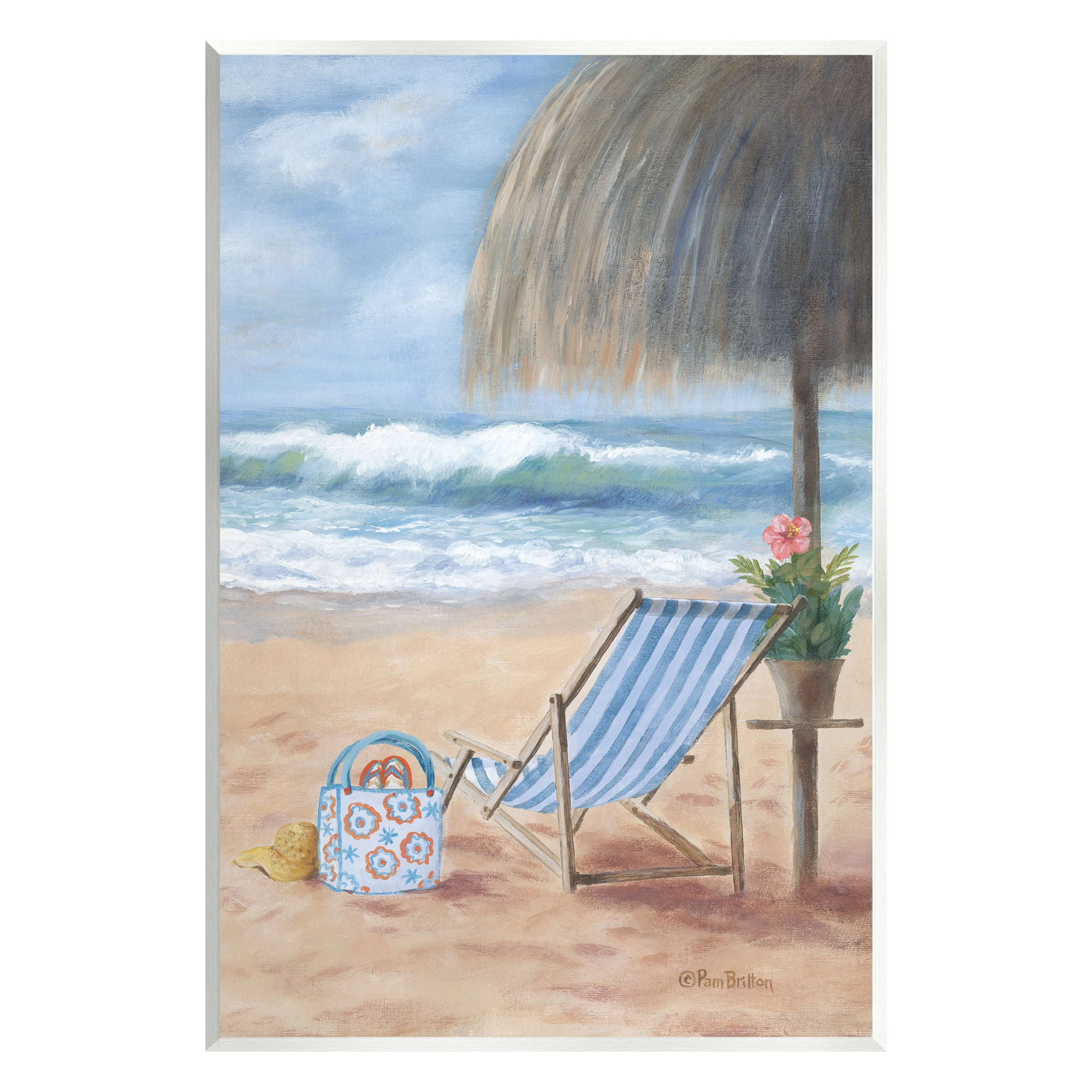 Stupell Beach Chair Tropical Relaxing Vacation Landscape Painting Wall Plaque Unframed Art Print Wall Art