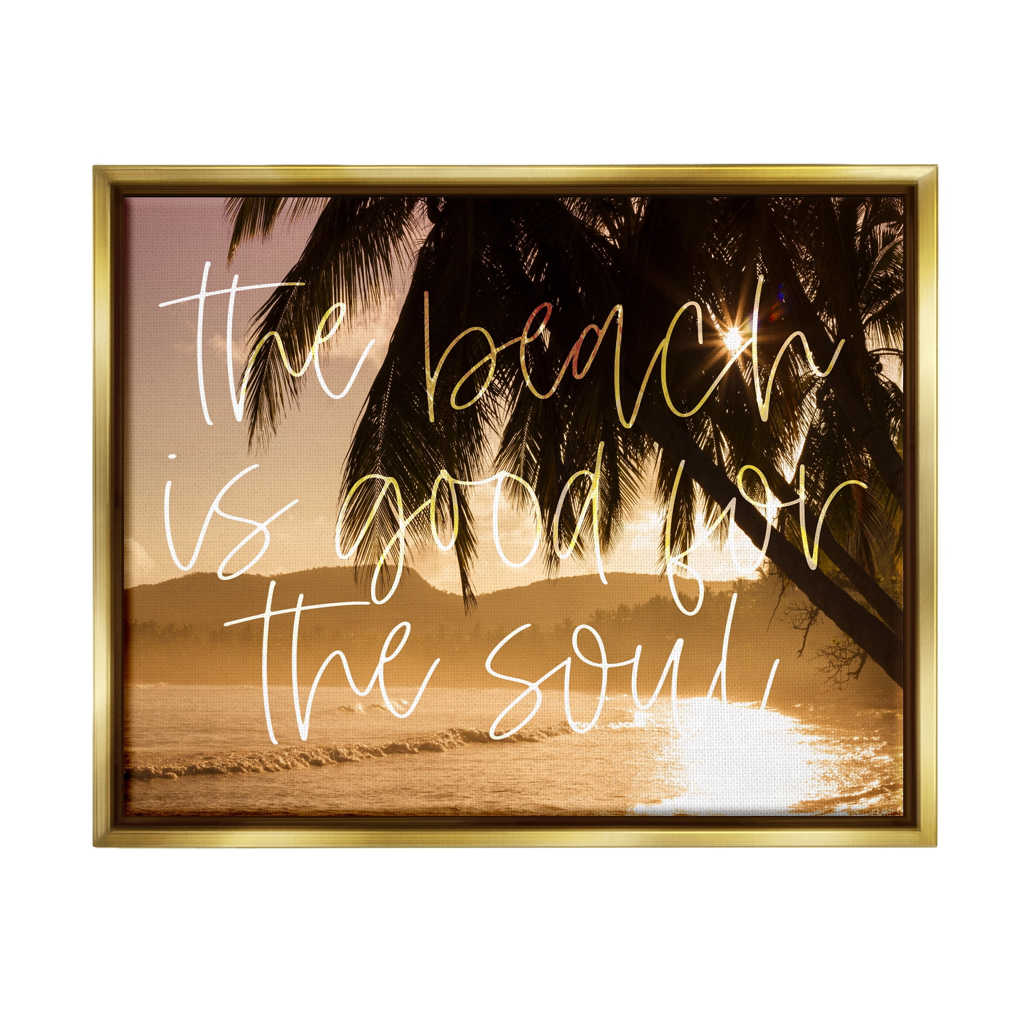 Stupell Beach Good For The Soul Tropical Sands Landscape Painting Gold Floater Framed Art Print Wall Art