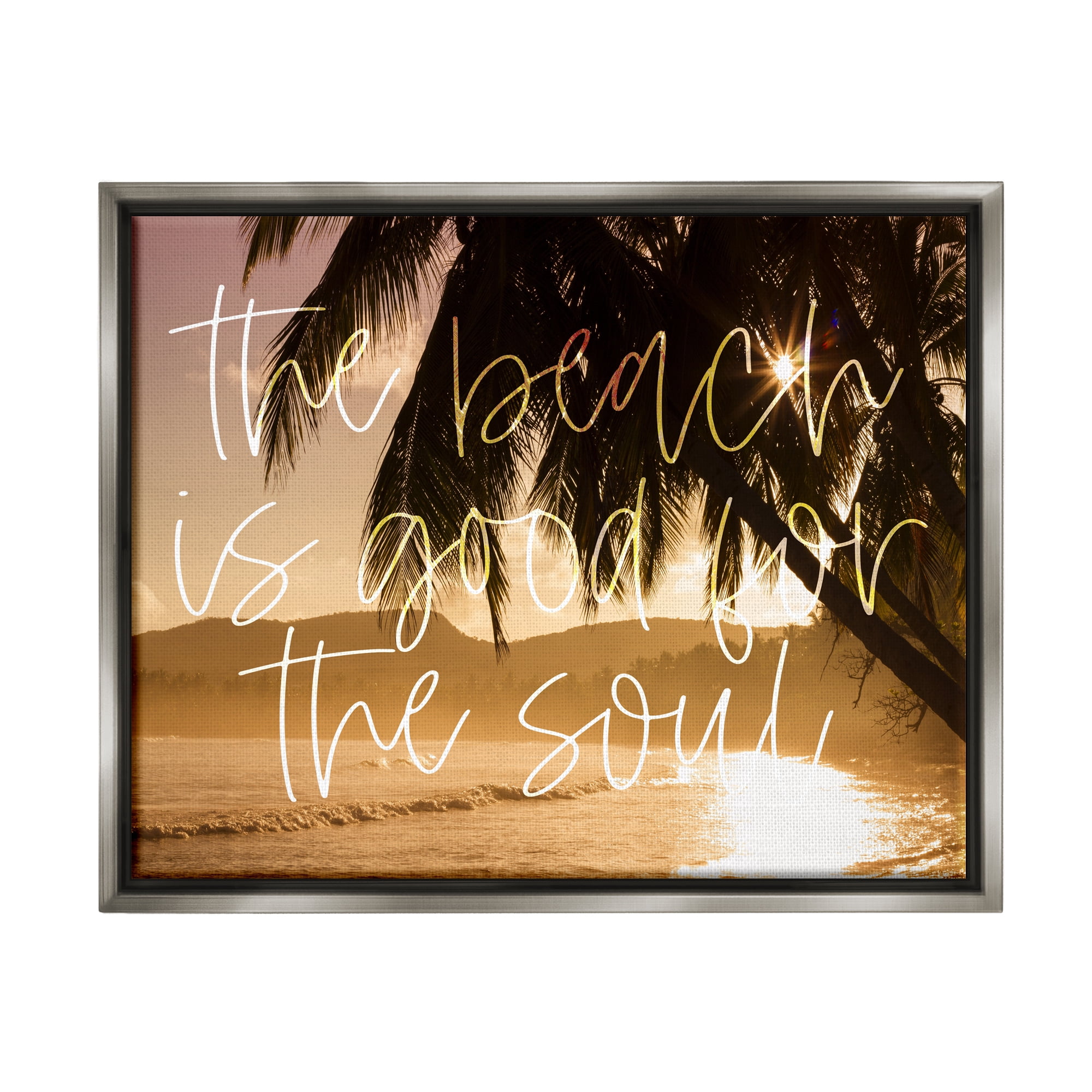 Stupell Beach Good For The Soul Tropical Sands Landscape Painting Gray Floater Framed Art Print Wall Art