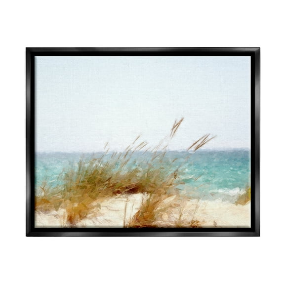Stupell Beach Reeds Nautical Windblown Coast Landscape Painting Black Floater Framed Art Print Wall Art