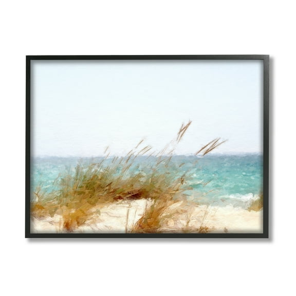 Stupell Beach Reeds Nautical Windblown Coast Landscape Painting Black Framed Art Print Wall Art