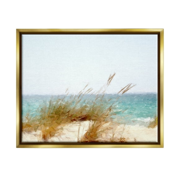 Stupell Beach Reeds Nautical Windblown Coast Landscape Painting Gold Floater Framed Art Print Wall Art