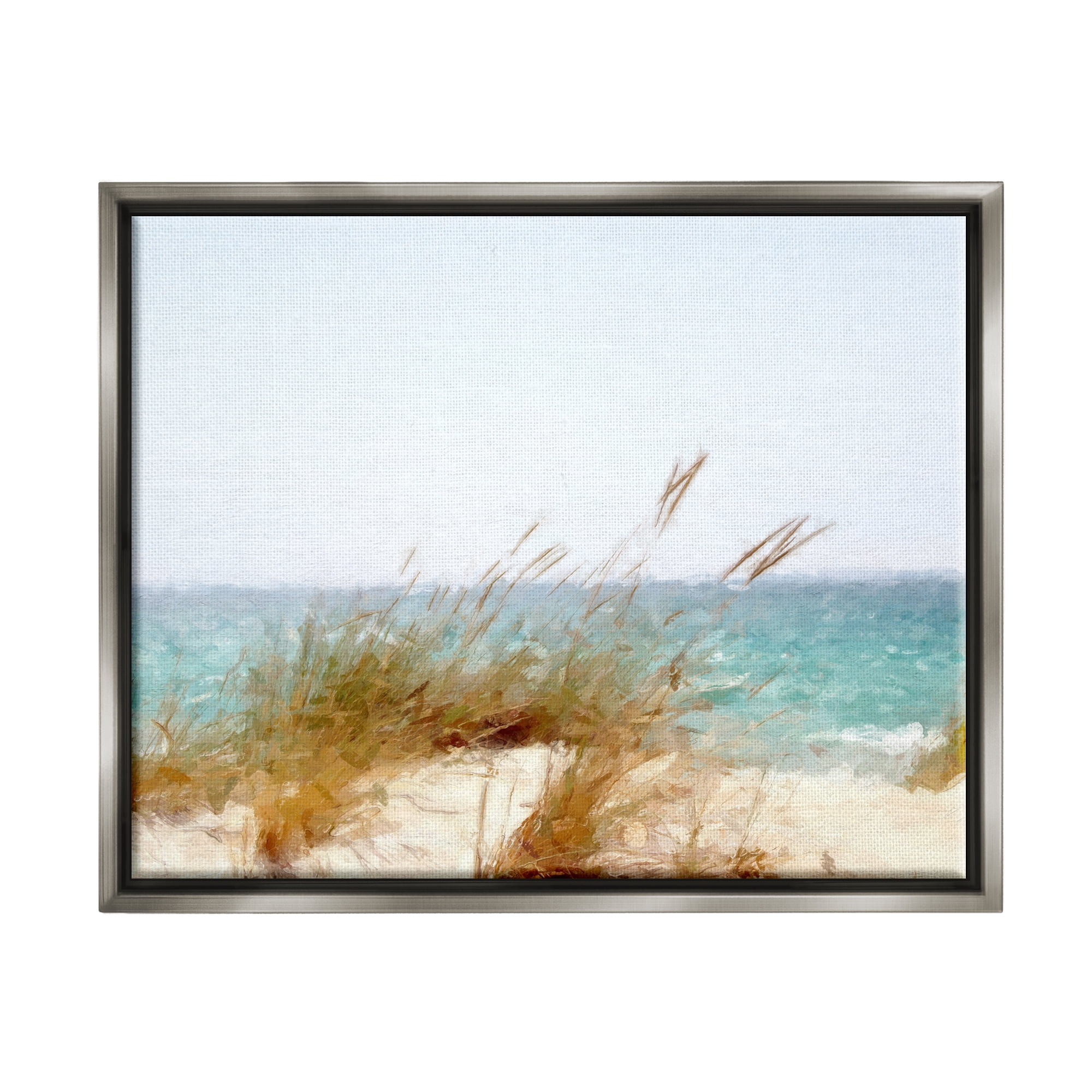 Stupell Beach Reeds Nautical Windblown Coast Landscape Painting Gray Floater Framed Art Print Wall Art