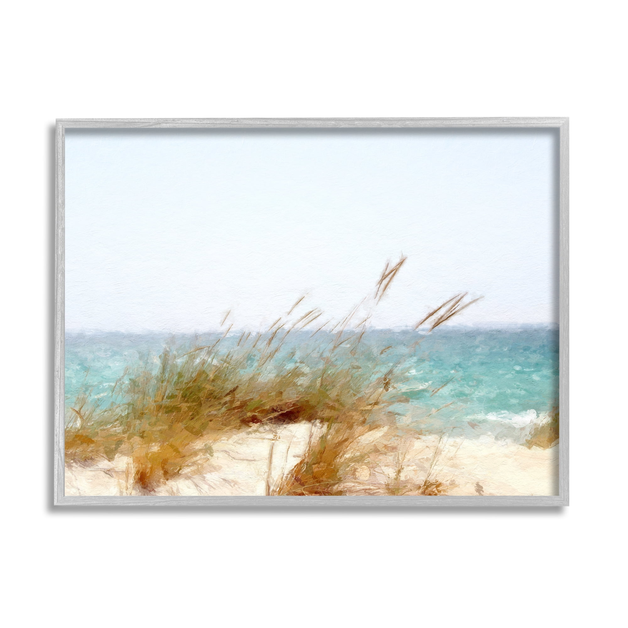 Stupell Beach Reeds Nautical Windblown Coast Landscape Painting Gray Framed Art Print Wall Art