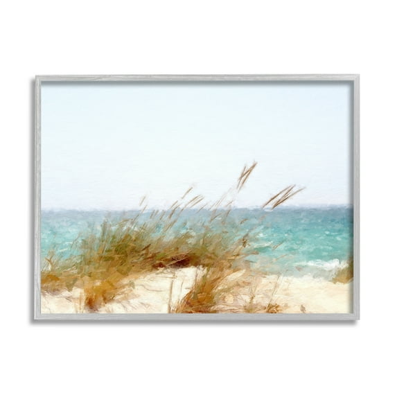 Stupell Beach Reeds Nautical Windblown Coast Landscape Painting Gray Framed Art Print Wall Art