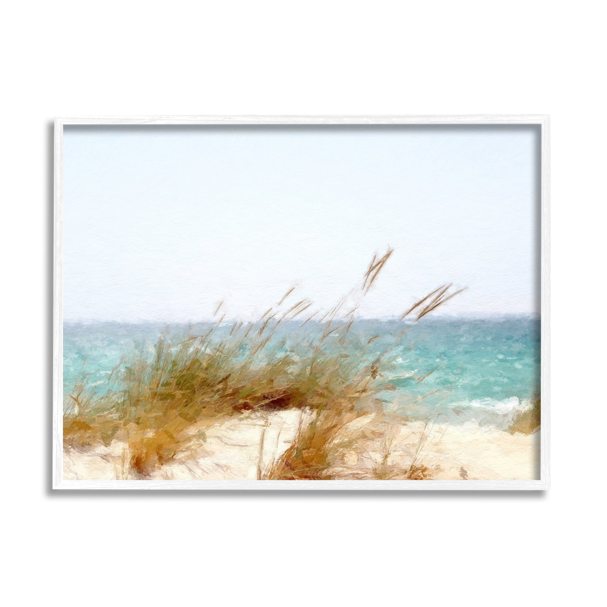 Stupell Beach Reeds Nautical Windblown Coast Landscape Painting White Framed Art Print Wall Art