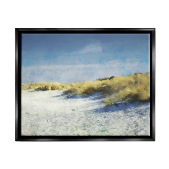 Stupell Beach Reeds Sandy Coast Landscape Painting Black Floater Framed Art Print Wall Art