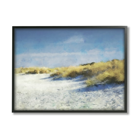 Stupell Beach Reeds Sandy Coast Landscape Painting Black Framed Art Print Wall Art