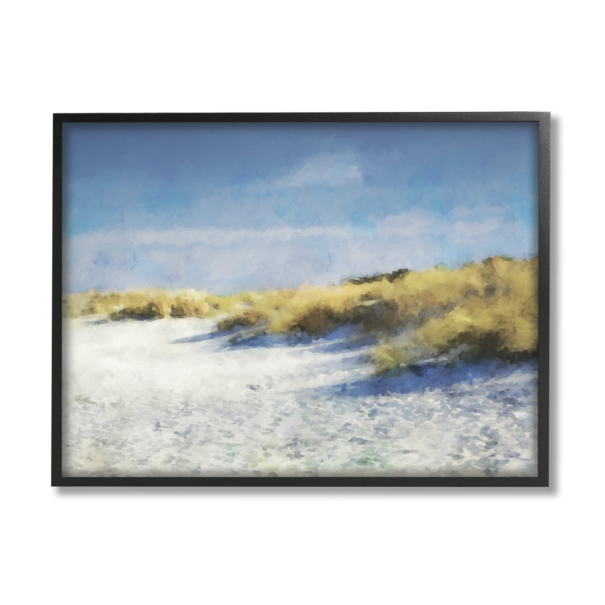 Stupell Beach Reeds Sandy Coast Landscape Painting Black Framed Art Print Wall Art