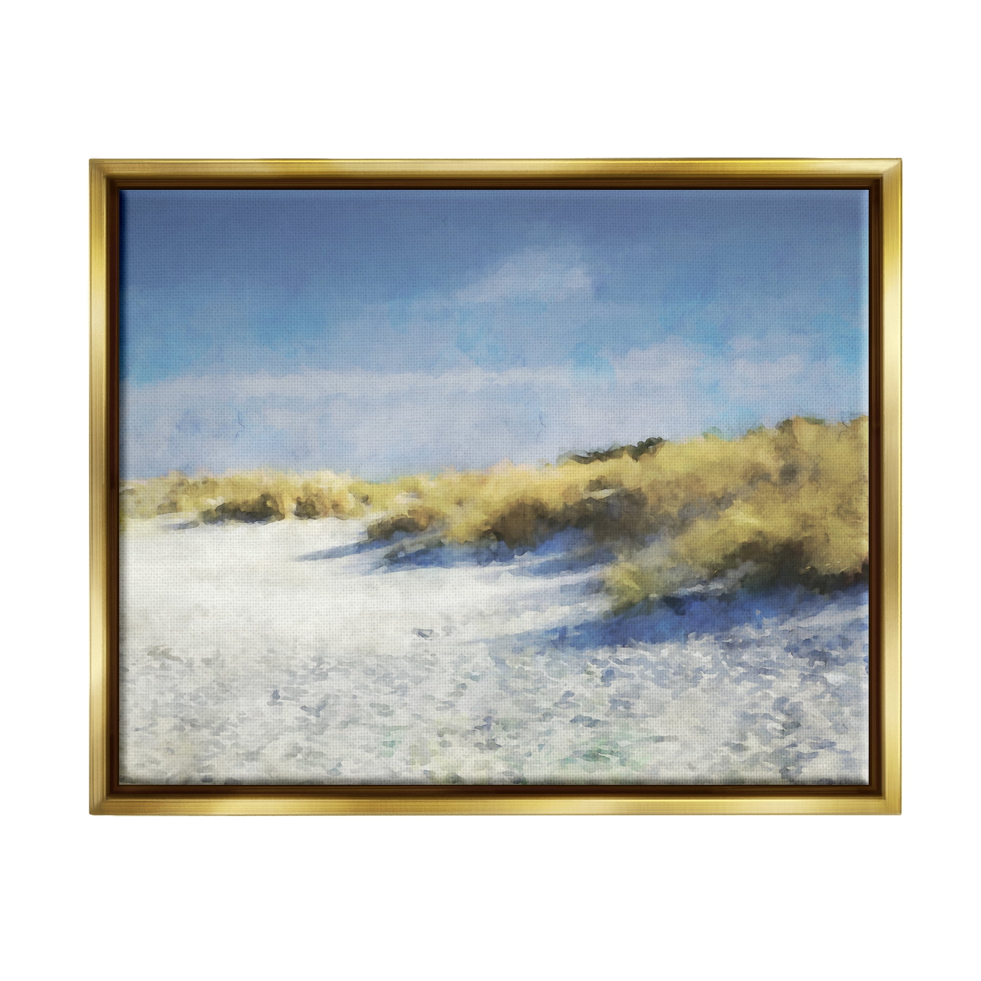 Stupell Beach Reeds Sandy Coast Landscape Painting Gold Floater Framed Art Print Wall Art