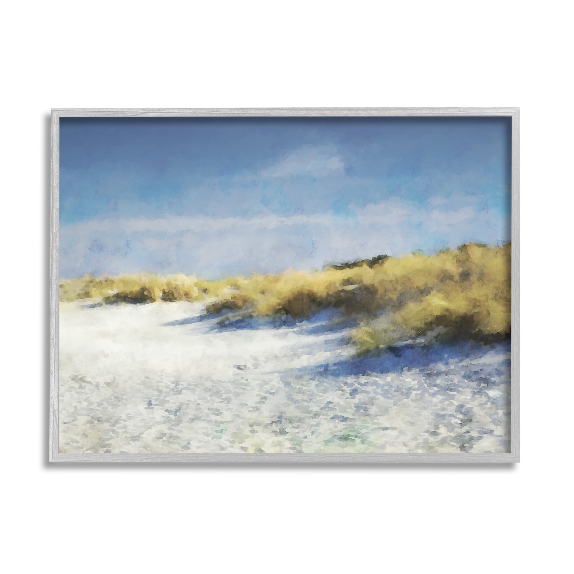 Stupell Beach Reeds Sandy Coast Landscape Painting Gray Framed Art Print Wall Art