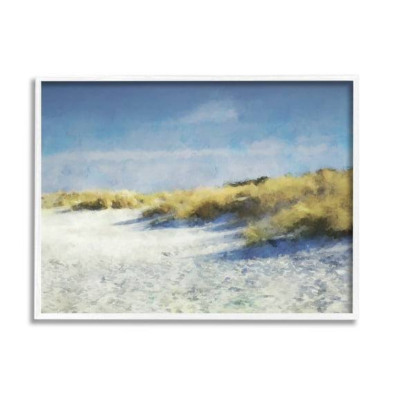 Stupell Beach Reeds Sandy Coast Landscape Painting White Framed Art Print Wall Art