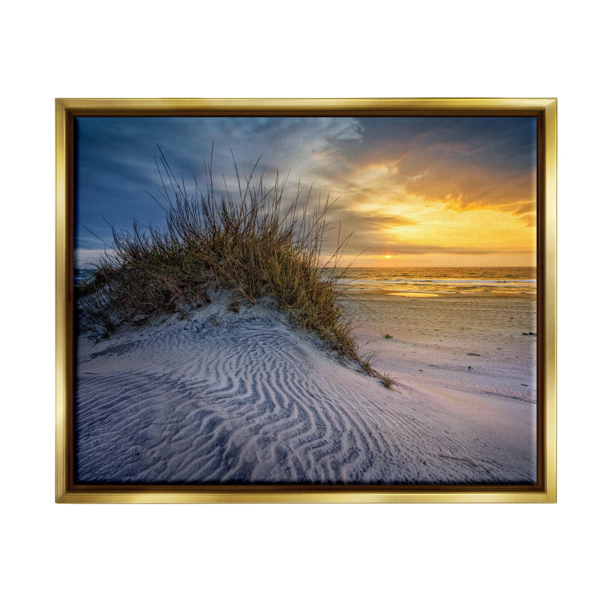 Stupell Beach Sand Dunes Vivid Sunrise Landscape Photography Gold Floater Framed Art Print Wall Art