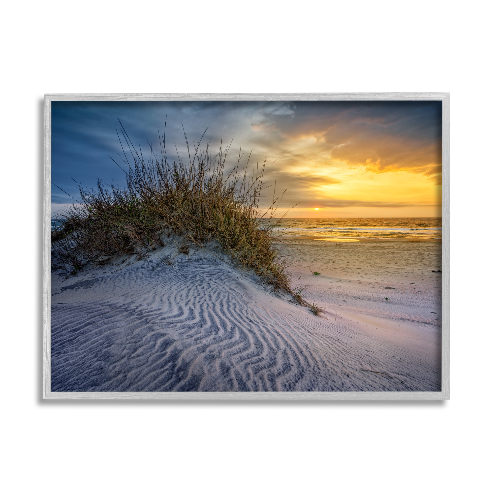 Stupell Beach Sand Dunes Vivid Sunrise Landscape Photography Gray Framed Art Print Wall Art