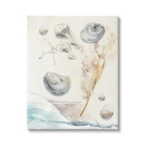 Stupell Beach Shore Splashing Sea Shells Landscape Painting Gallery Wrapped Canvas Print Wall Art