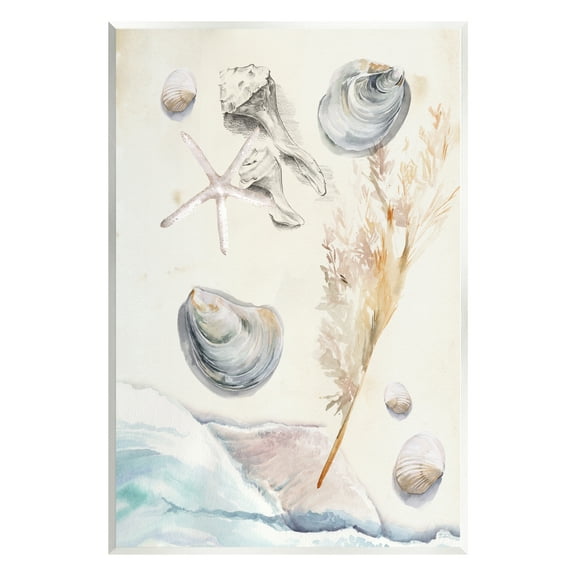 Stupell Beach Shore Splashing Sea Shells Landscape Painting Wall Plaque Unframed Art Print Wall Art