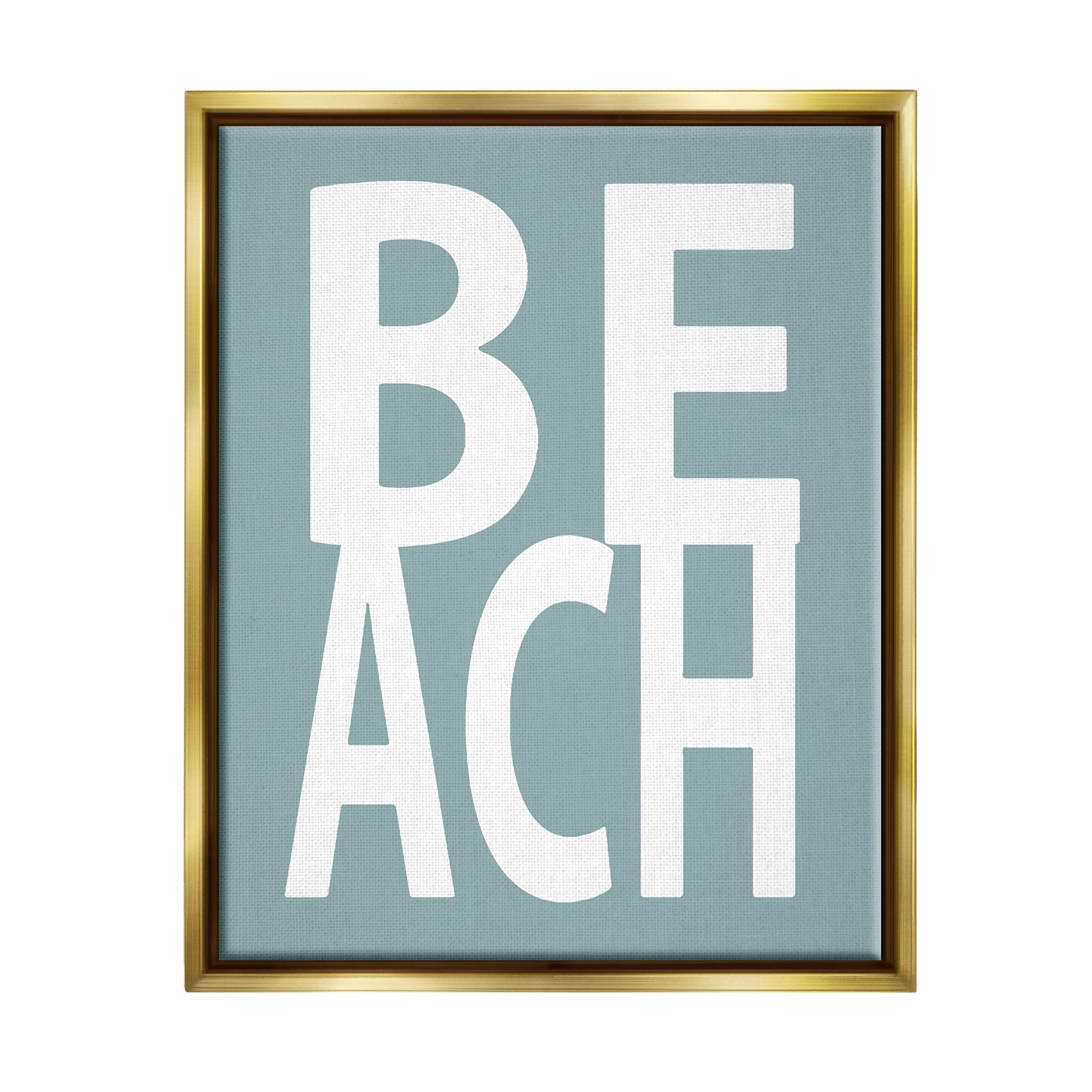 Stupell Beach Turquoise Text Phrase Landscape Painting Gold Floater Framed Art Print Wall Art