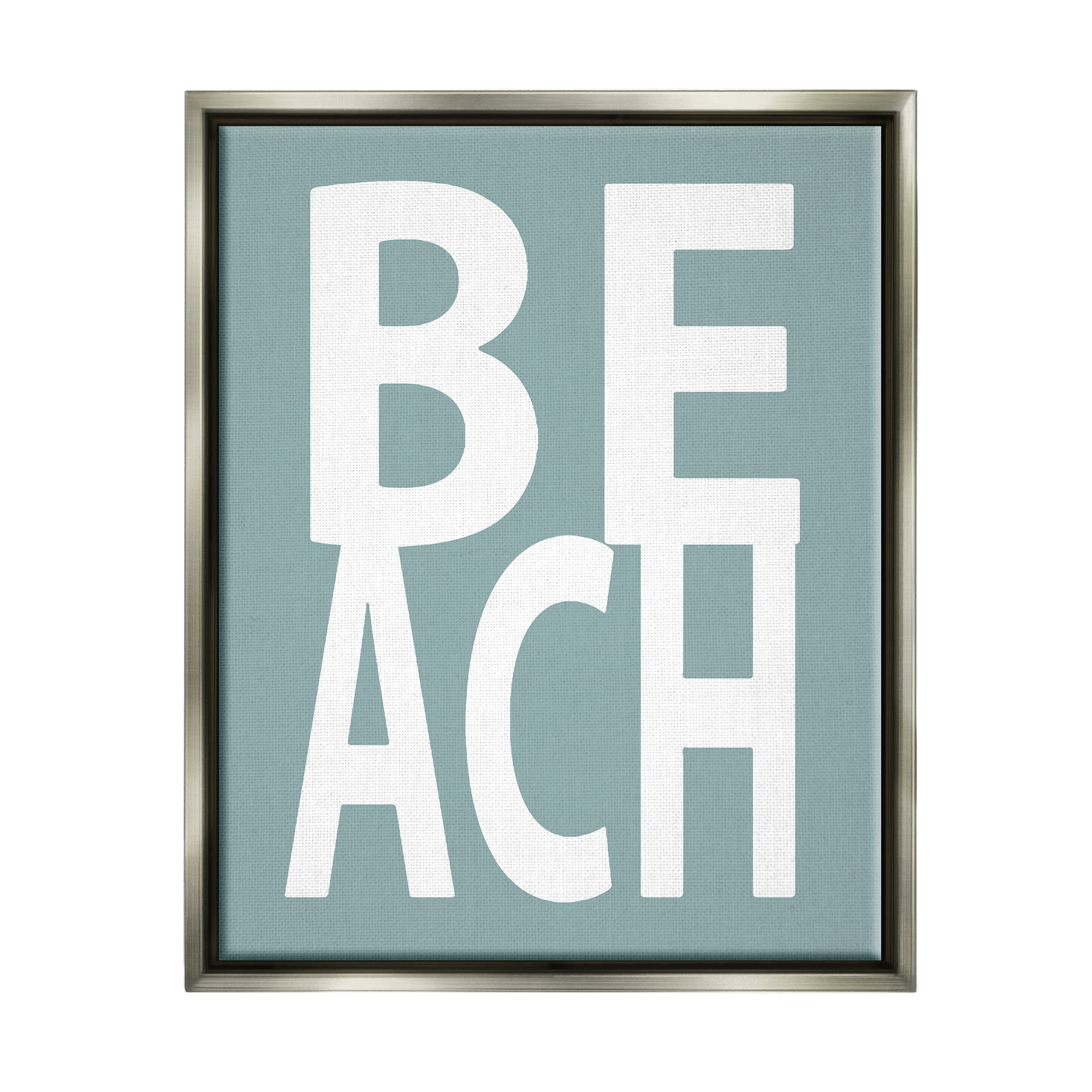 Stupell Beach Turquoise Text Phrase Landscape Painting Gray Floater Framed Art Print Wall Art