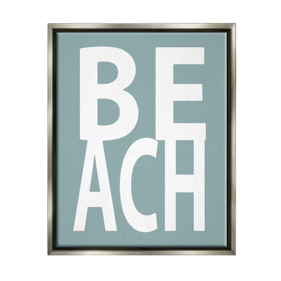 Stupell Beach Turquoise Text Phrase Landscape Painting Gray Floater Framed Art Print Wall Art