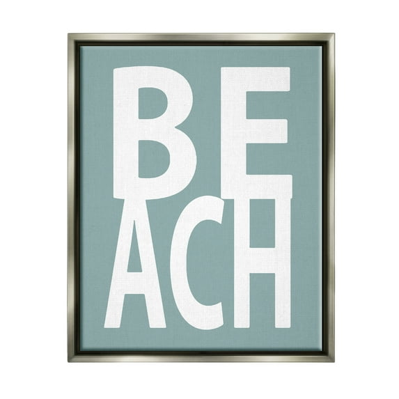 Stupell Beach Turquoise Text Phrase Landscape Painting Gray Floater Framed Art Print Wall Art