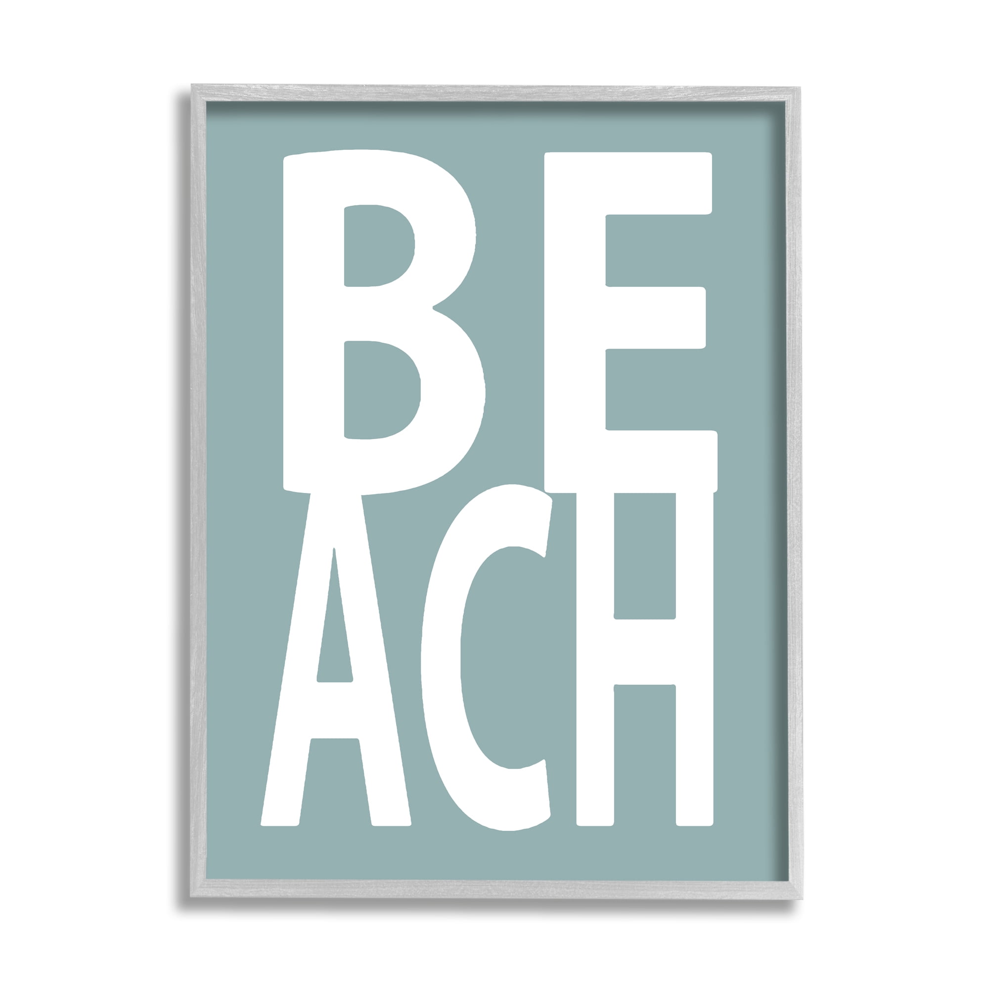Stupell Beach Turquoise Text Phrase Landscape Painting Gray Framed Art Print Wall Art