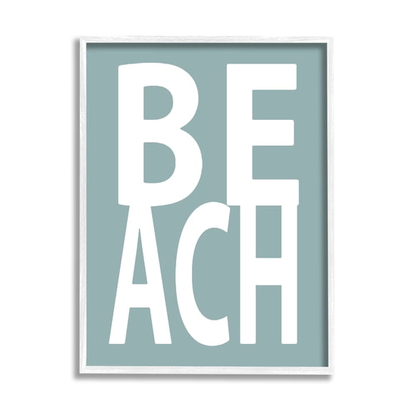 Stupell Beach Turquoise Text Phrase Landscape Painting White Framed Art Print Wall Art