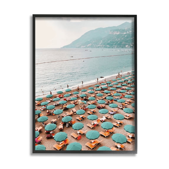 Stupell Beach Umbrellas Coastal Vacation Landscape Photography Black Framed Art Print Wall Art