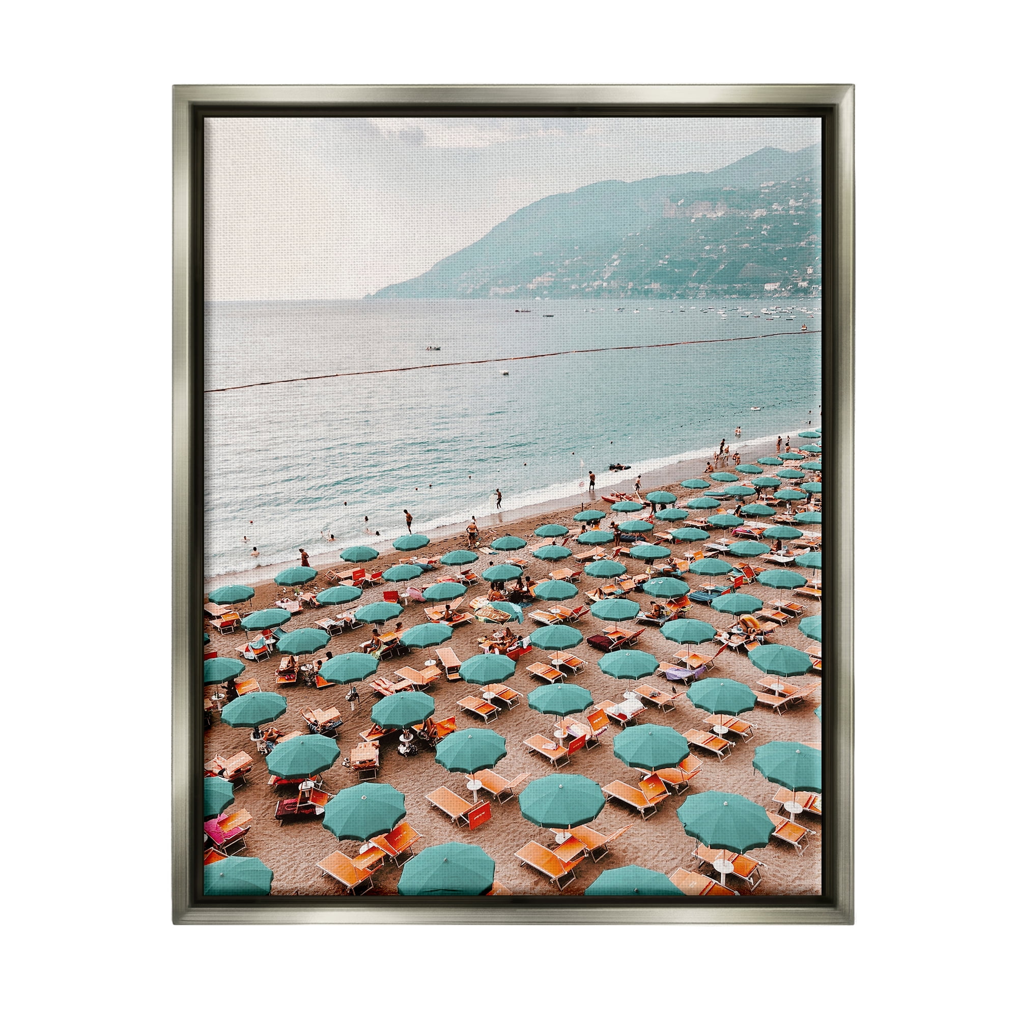 Gray Floater Framed Coastal Beach Umbrellas Canvas Print, 17 x 21