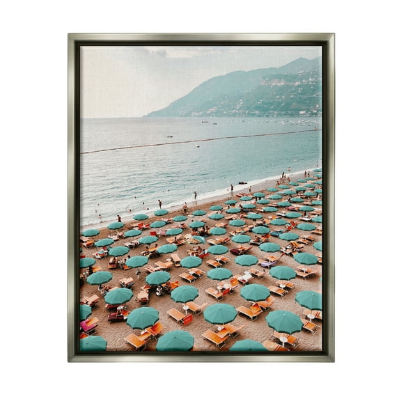 Stupell Beach Umbrellas Coastal Vacation Landscape Photography Gray Floater Framed Art Print Wall Art