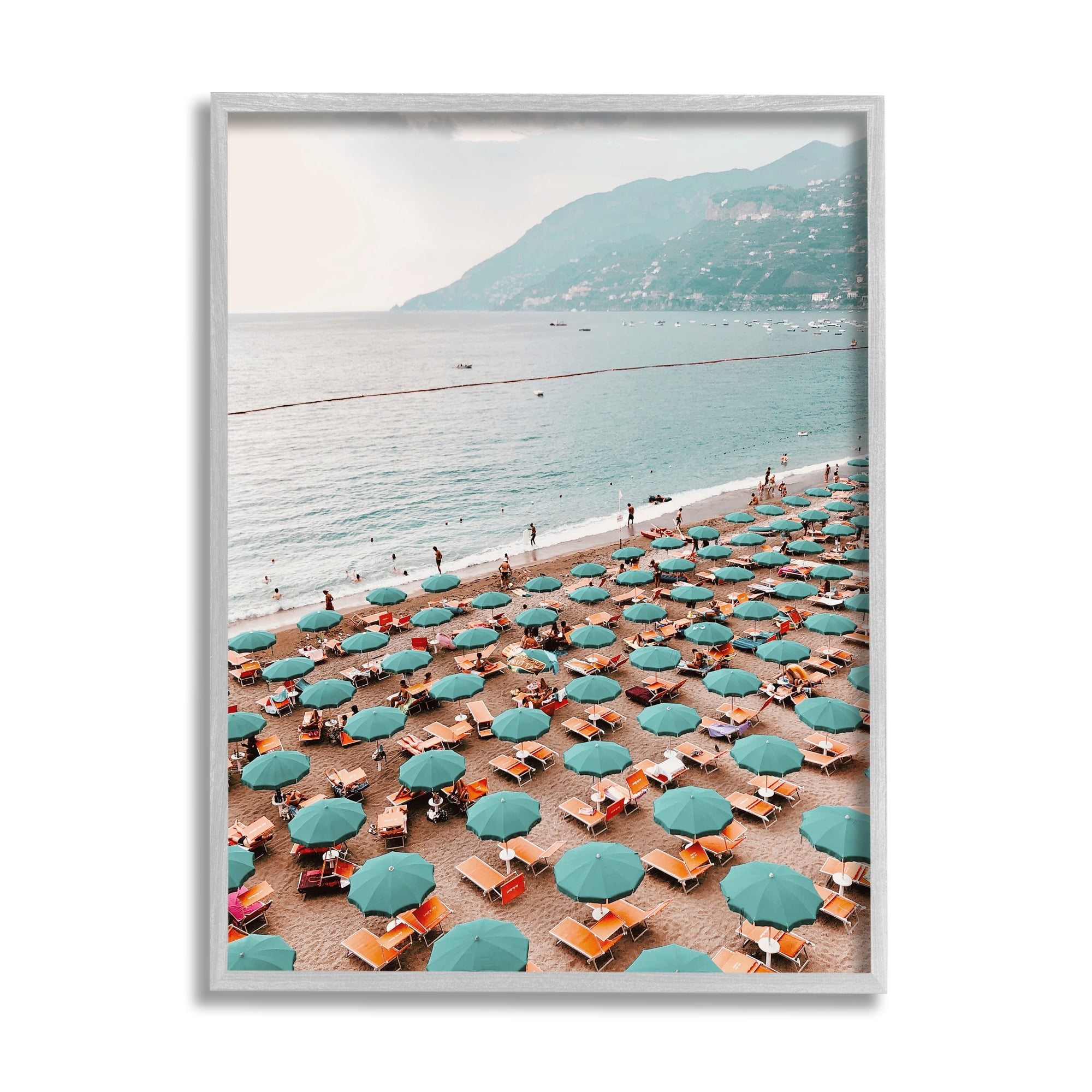 Stupell Beach Umbrellas Coastal Vacation Landscape Photography Gray Framed Art Print Wall Art
