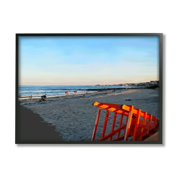 Stupell Beach Walkway People Lounging Landscape Painting Black Framed Art Print Wall Art