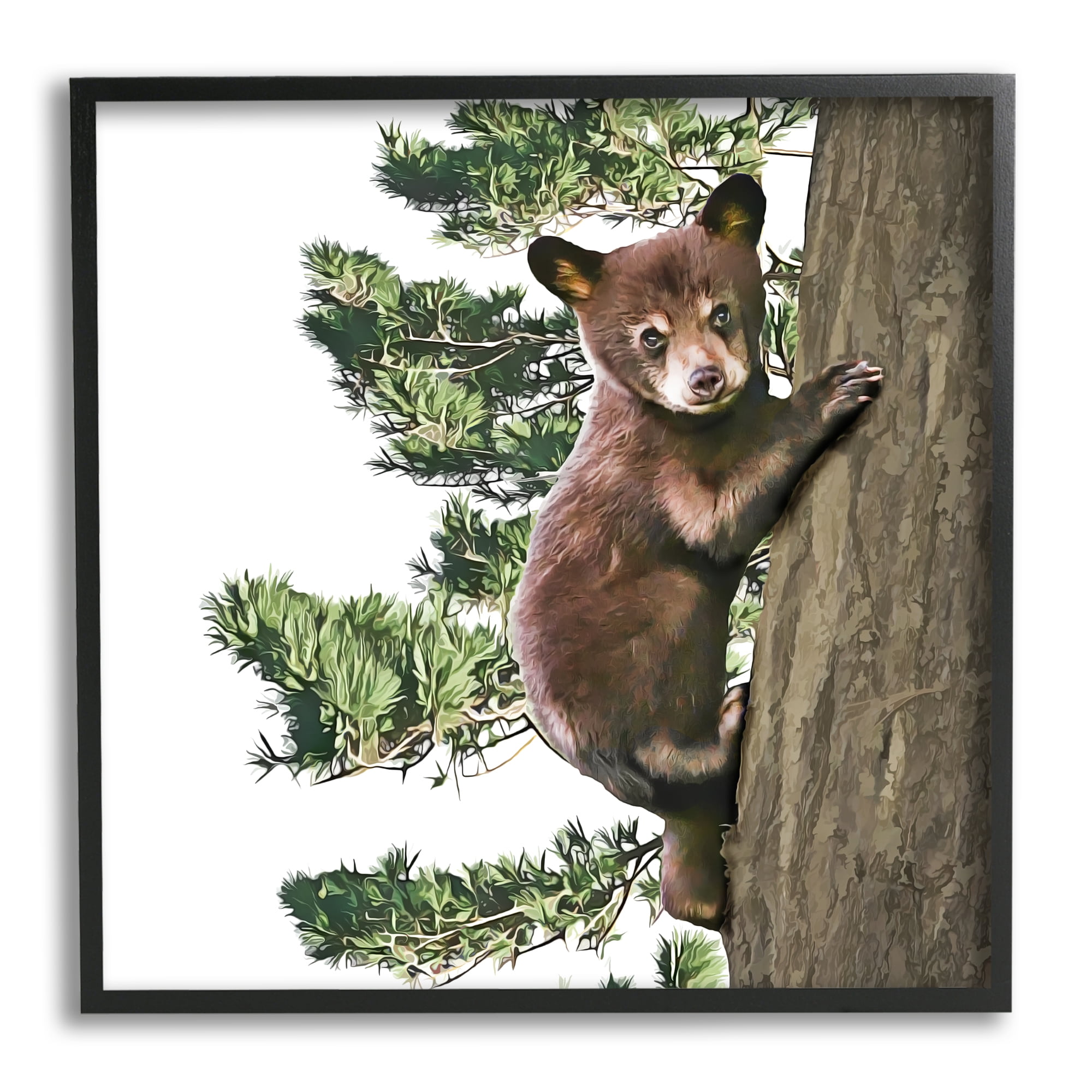 Stupell Bear Cub Climbing Tree Nature Animals & Insects Painting Black Framed Art Print Wall Art