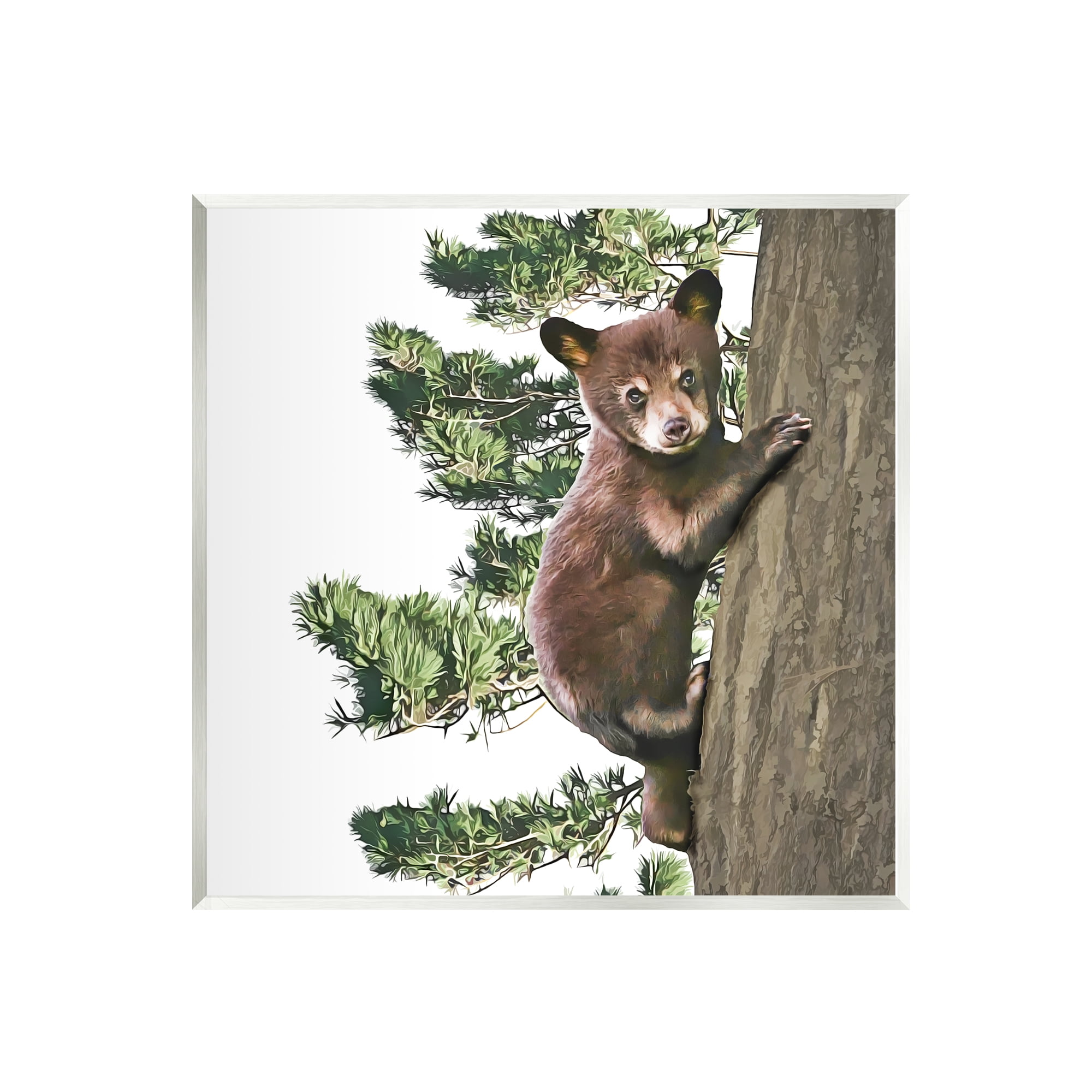 Stupell Bear Cub Climbing Tree Nature Animals & Insects Painting Wall Plaque Unframed Art Print Wall Art