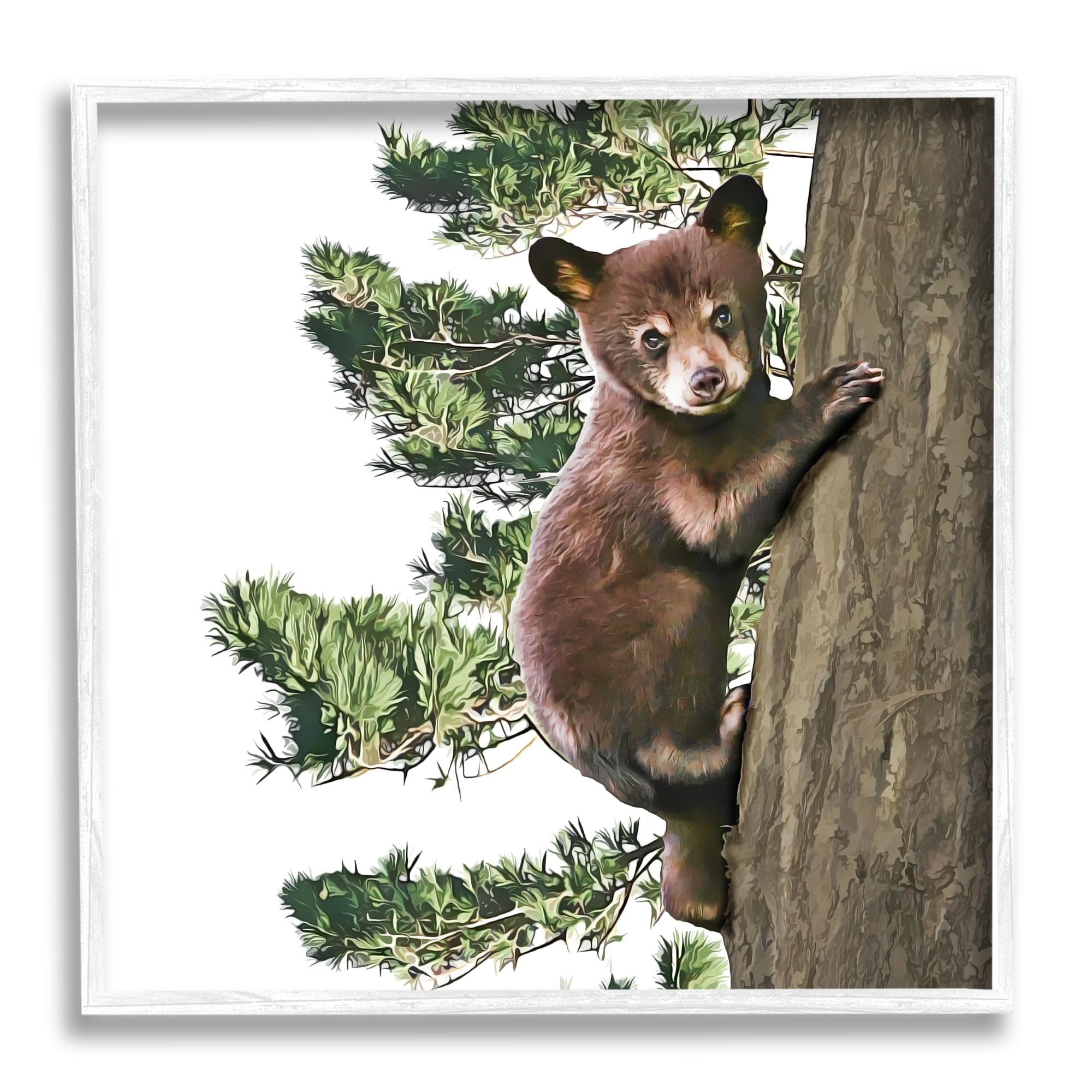 Stupell Bear Cub Climbing Tree Nature Animals & Insects Painting White Framed Art Print Wall Art