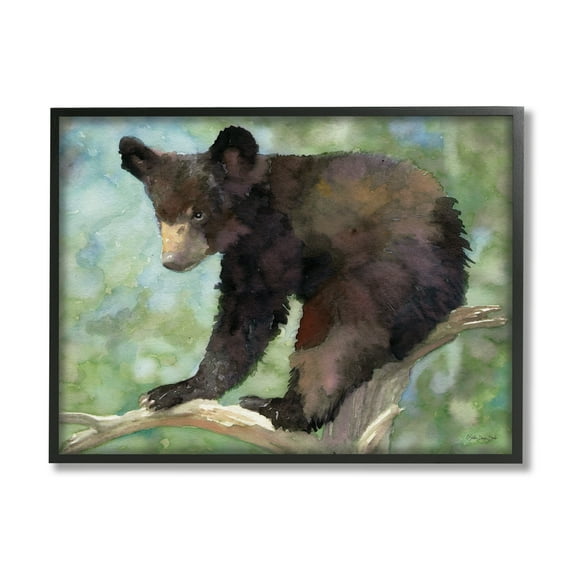 Stupell Bear Cub Forest Tree Wildlife Animals & Insects Painting Black Framed Art Print Wall Art