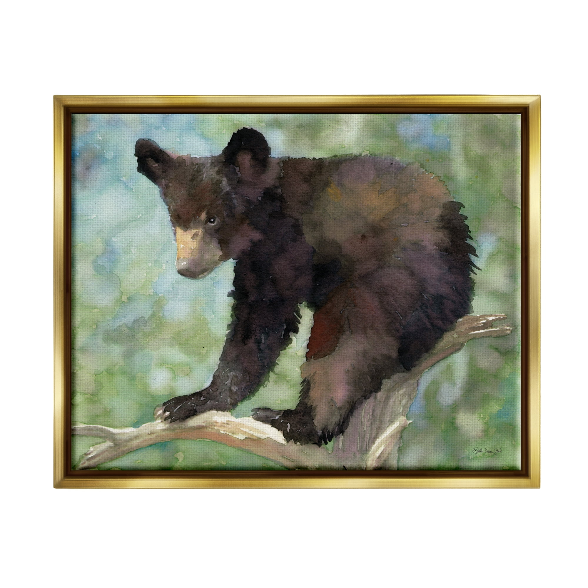 Stupell Bear Cub Forest Tree Wildlife Animals & Insects Painting Gold Floater Framed Art Print Wall Art
